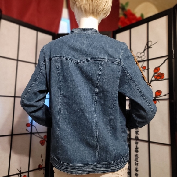 LAL (LIVE A LITTLE) LADIES WASHED DENIM SHOT JACKET SUEDE ART DESIGN/SIZE MEDIUM - Picture 16 of 16